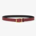 Burgundy genuine leather belt with gold square metal pin buckle, casual waist accessory. - Frame - Reddish Brown