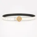 Ceinture femme cuir blanc double face boucle croix dorée élégant décontracté jeans - Boucle Métal Croix Fleur / 100cm / Blanc