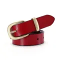 Ceinture femme en cuir rouge avec boucle métallique dorée, accessoire mode chic et décontracté. - Boucle Dorée - Rouge / 105cm
