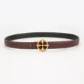 Women's leather double sided belt with golden cross buckle stylish accessory variant - Cross Flower Metal Buckle / 100cm / Coffee