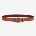 Vintage bruine lederen riem voor dames en heren met bewerkte metalen doorn gesp in retro stijl. - Antiek Zilver Vierkante Gesp / 105cm / camel