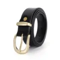 Women Black Leather Belt Gold Metal Buckle Casual Fashion Waistband for Jeans Trousers - Gold Buckle - Black / 105cm