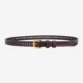 Women's brown hollow leather belt with gold pin buckle, stylish casual jeans accessory. - Diamond Coffee - Omega Buckle