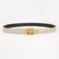 Minimalist women's leather belt with stylish gold interlocking buckle for casual outfits. - Double B Metal Buckle / 100cm / Khaki