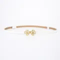 Elegant white thin belt featuring a gold rhinestone four-leaf clover buckle for dress. - Napa White / 95cm
