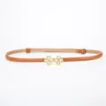 Brown leather belt for women with sparkling crystal four leaf clover buckle daily wear - Napa Camel / 95cm