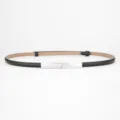 Womens thin leather belt with metal clasp for dresses and suits, elegant black waist strap. - 95-98cm / Black With Silver Buckle