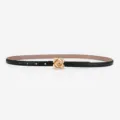 Fin ceinture en cuir noir pour femme avec élégante boucle en métal fleur de rose dorée. - 100cm / Noir