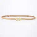 Slim leather belt with sparkling rhinestone four-leaf clover buckle for women dresses. - Napa Khaki / 95cm