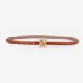 Ceinture fine en cuir marron pour femme avec une délicate boucle de fleur de rose dorée. - 100cm / Chameau