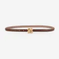 Women thin leather belt with metal rose flower buckle elegant dress waist strap brown - 100cm / Caramel color