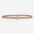 Thin leather belt for women featuring a chic gold rose buckle in elegant khaki color for dress. - 100cm / Khaki
