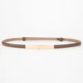 Women thin brown leather belt with elegant gold metal buckle for dresses suits sweaters stylish - 95-98cm / Gold Buckle - Caramel