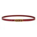 Stylish wine red thin leather belt for women featuring vintage bronze chain buckle. - Single Layer Twisted / Red