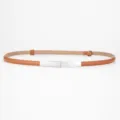 Slim leather belt for women, elegant brown waist belt with silver metal buckle for dress. - 95-98cm / Silver Buckle - Camel