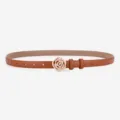 Ceinture en cuir marron pour femme avec boucle rose dorée, accessoire de mode élégant. - Chameau