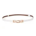 Ceinture fine en cuir blanc pour femmes avec élégante boucle en métal or rose pour robes. - Cuir Verni Blanc