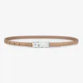 Women thin leather belt with irregular silver metal buckle, elegant casual dress waist belt. - Silver Buckle - Khaki