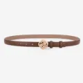 Ceinture en cuir marron élégante pour femme avec boucle dorée en rose, tendance chic. - Couleur caramel