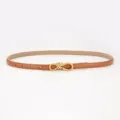 Ceinture fine en cuir pour femme elegante avec boucle noeud doree pour robes et chemises. - Style Film de Transfert / Chameau