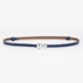 Fine ceinture en cuir bleu pour femmes, sangle de taille minimaliste avec boucle boule métal. - 95cm / Bleu Vernis