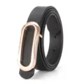 Ceinture en cuir noir pour femme avec élégante boucle ovale dorée mode quotidienne. - 105cm / Noir