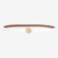 Women elegant white leather belt with rose gold flower buckle minimalist dress waist belt - White