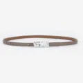 Women's slim leather belt with textured silver metal buckle, taupe casual dress waist belt - Silver Buckle Dark Gray