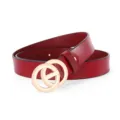 Ceinture femme en cuir veritable avec boucle ovale double en metal dore mode tendances - Rouge / 100cm