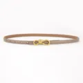 Women thin leather belt with stylish gold knot buckle, chic grey dress waist strap for girls. - Transfer Film Style / Dark Gray