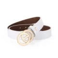 Ceinture femme en cuir blanc avec boucle double anneau dorée mode ceinture décontractée jean - Blanc / 100cm