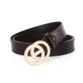 Ceinture Femme Cuir Marron Foncé Boucle Ronde Dorée Élégante Pour Pantalon Jean Mode - Café / 100cm