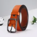 Oranje lederen riem voor dames met vierkante metalen gesp stijlvolle modieuze look - Zwarte Gesp - Kameel / 105cm