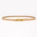 Elegant women's thin leather belt with a delicate gold bow knot buckle for dresses. - Saffiano Grain Style / Khaki