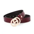 Ceinture en cuir véritable pour femme avec boucle dorée élégante pour jean et robe. - Brun Rouge