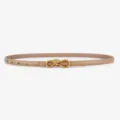 Women's elegant slim cowhide leather belt in camel with stylish metal knot buckle variant - Transfer Film Style / Khaki