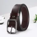 Elegante bruine lederen riem voor dames met duurzame zinklegering vierkante gesp. - Zwarte Gesp - Koffie / 105cm