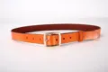 Women orange leather belt with gold square buckle, minimalist casual jeans waist belt accessory. - Camel