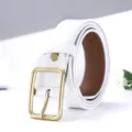 Witte leren damesriem met gouden vierkante gesp elegante stijl casual dagelijkse kleding - Koperen Gesp - Wit