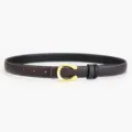 Ceinture en cuir pour femmes avec boucle élégante dorée en C coutures contrastées habillée. - U Inversé Café