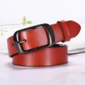 Red leather women belt with metal pin buckle variant style fashion casual accessories - Red Brown