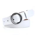 Women's white leather belt with round metal buckle minimalist casual waist belt for jeans - White With Silver Buckle