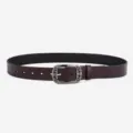 Cintura in pelle di mucca marrone scuro con fibbia ad ardiglione in metallo intagliato vintage. - Fibbia Ovale Goffrata / 105cm / Caffè