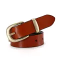 Ceinture femme en cuir veritable avec boucle metal vintage pour jean style mode chic. - Boucle Dorée - Marron / 105cm