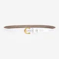 Women white hollow leather belt with gold pin buckle, versatile narrow strap for casual jeans. - Diamond White - Omega Buckle