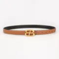 Stylish women's leather belt in rich orange with a unique gold buckle for daily casual outfits. - Double B Metal Buckle / 100cm / Camel