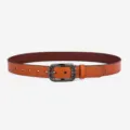 Cintura in pelle marrone caramello con fibbia in metallo retro variante uomo donna - Fibbia Ovale Goffrata / 105cm / Cammello