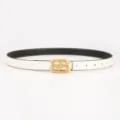 White leather women belt featuring a distinctive gold metal buckle and sleek minimalist design. - Double B Metal Buckle / 100cm / White