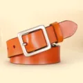 Stijlvolle dames leren riem met vierkante gesp oranje casual broek tailleband - 100cm / Geelbruin