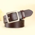Stylish women leather belt with square metal buckle casual design dark brown daily wear - Coffee